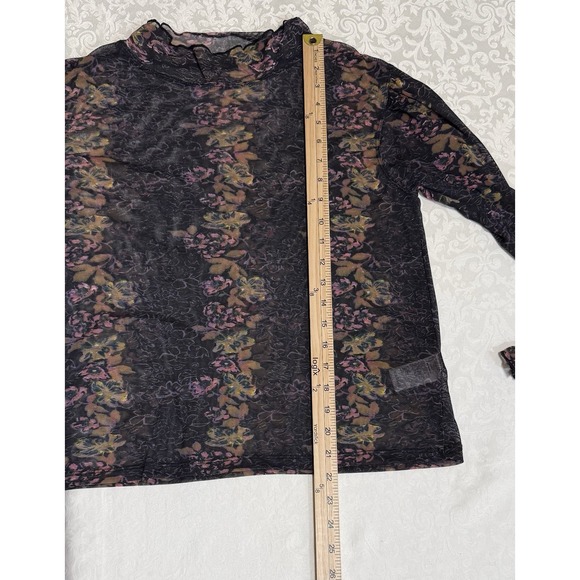 Free People Amber Womens Top M Sheer Black Brown Floral Mock Neck Long Sleeves - Picture 5 of 10